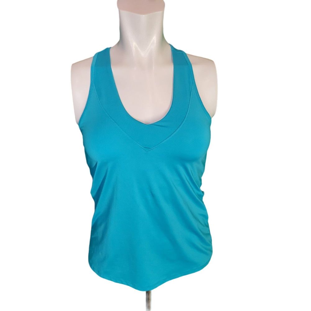 Lucky in Love Blue Racerback Active Tank Top Bra Top sz S